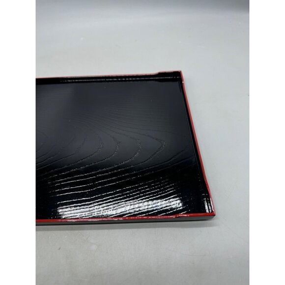 Japanese Black shine rectangle plastic Tray Red Rim - Elegant Design READ NEW - Picture 3 of 8